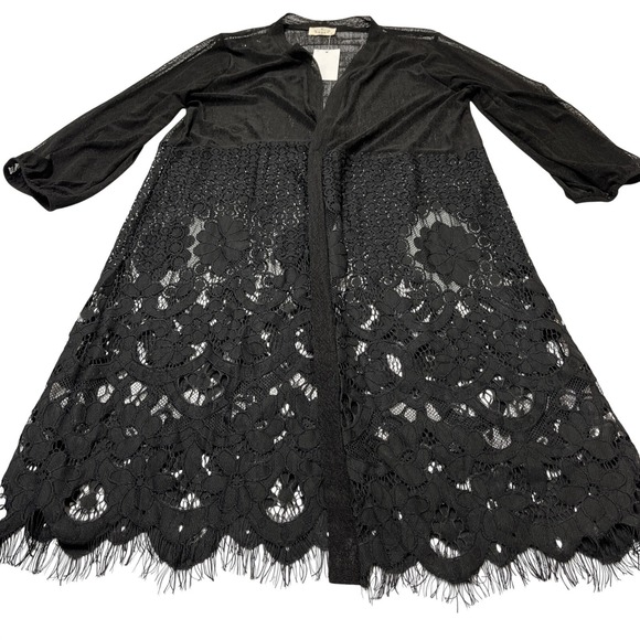 Ember Kimono Womens XL Black Sheer Mesh Crochet Open Front Witchy Whimsigoth - Picture 2 of 10